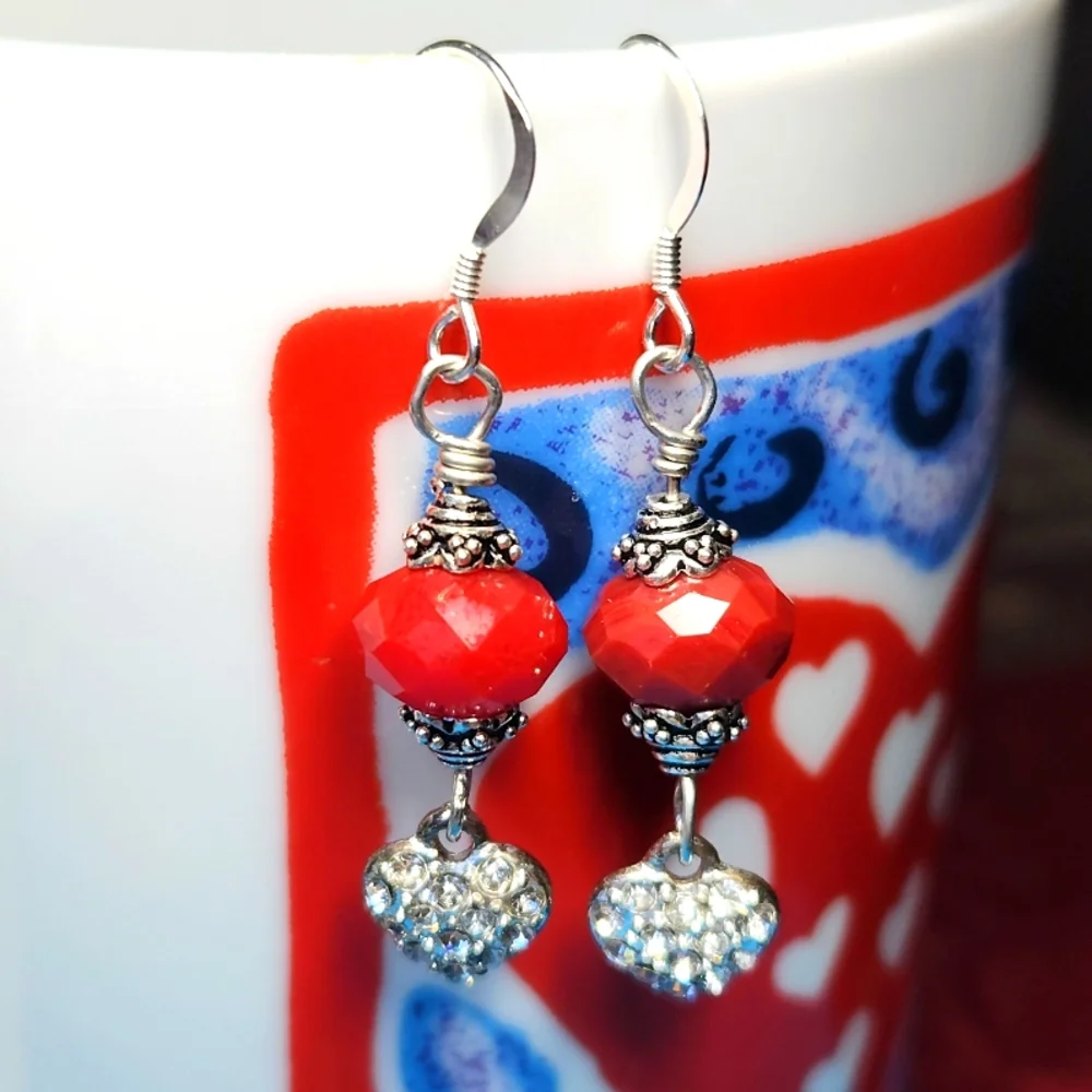 NWT Red and Silver Heart Earrings - Picture 2 of 2